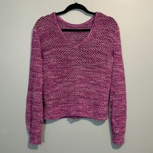 2/$30 Like New Splendid 100% Cotton Open Knit Crochet Sweater Purple